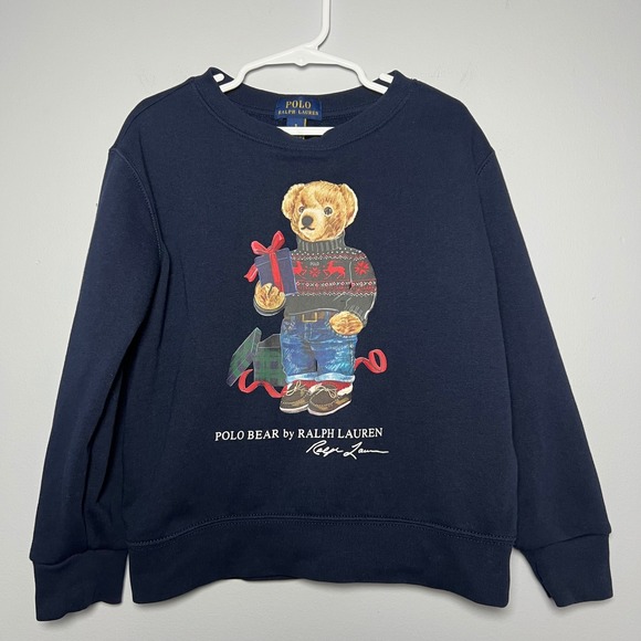 Polo Ralph Lauren Other - Polo Ralph Lauren Kids Navy Blue Polo Bear Teddy Holiday Sweatshirt Size 5